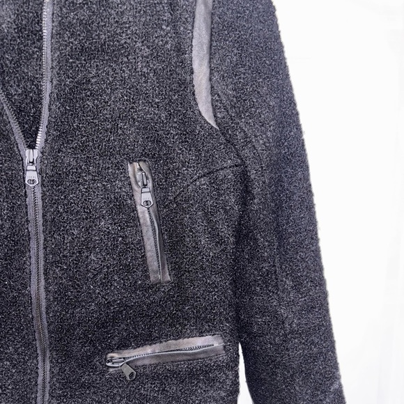 Club Monaco Motorcycle Jacket Womens SZ0 Black Wool Boucle Lambskin Leather Trim - Picture 4 of 11